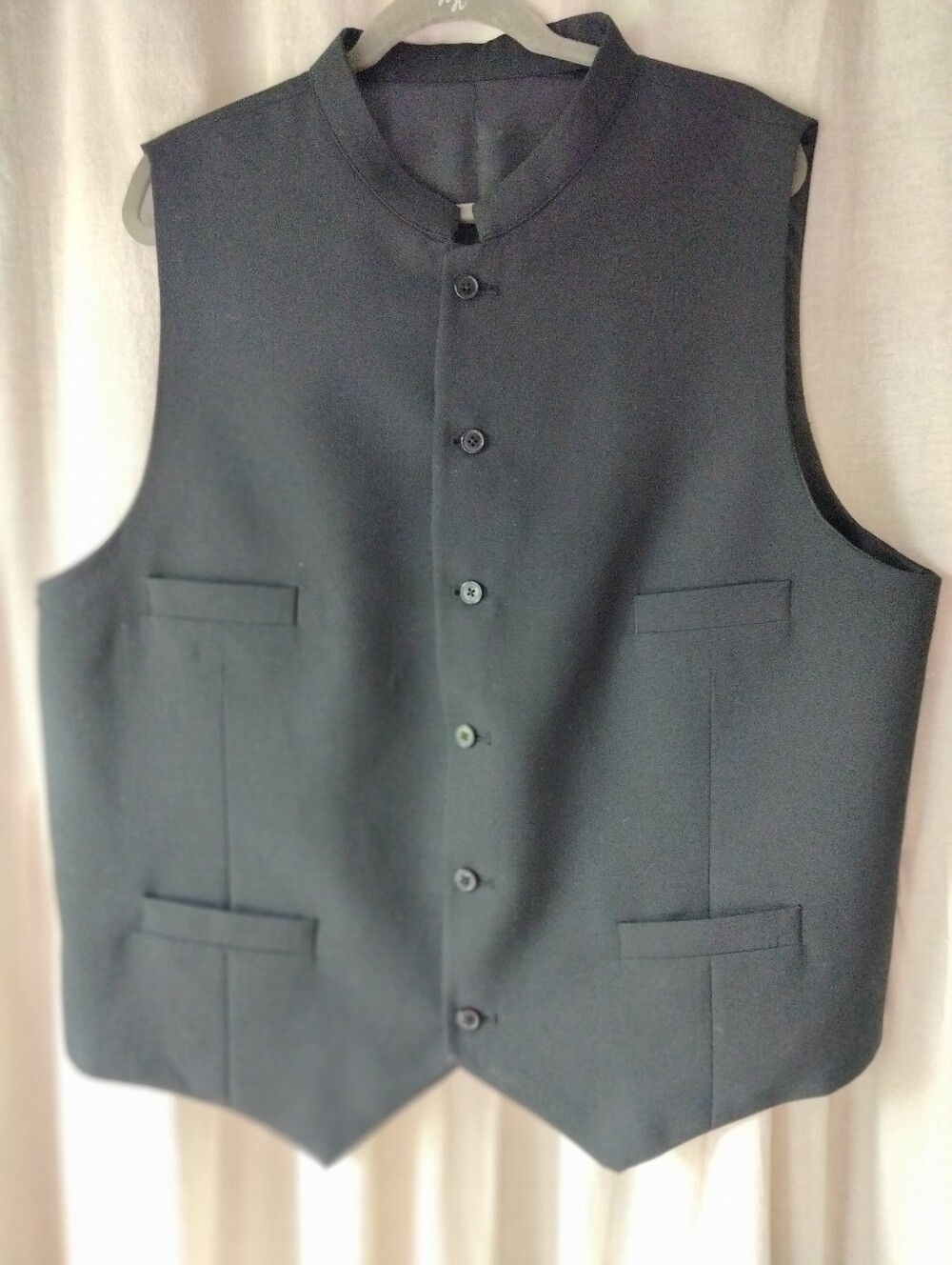 Men's Black Mandarin Collar Vest - Sleek Formal Waistcoat